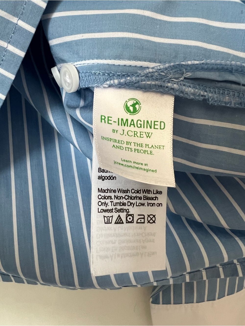 J. Crew Blue Pinstripe Button-Down Cropped Shirt White Collar Organic Cotton - Picture 11 of 12